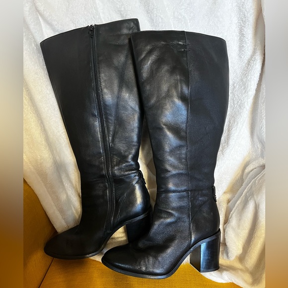 Shoes Black Leather Wide Calf Knee High Dress Boots 9w Poshmark